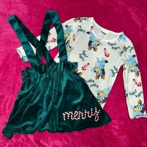 Festive Green Velvet Skirt with Holiday Top